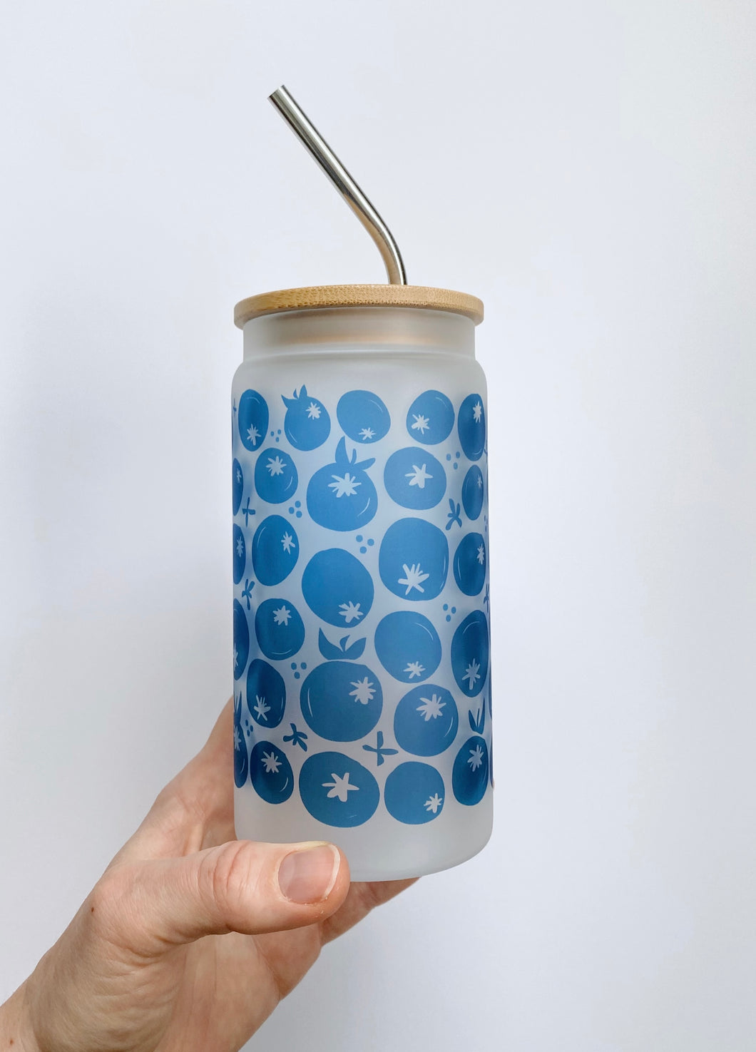 Blueberry Glass Tumbler With Bamboo Lid and Straw